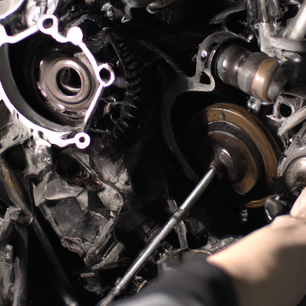 Manutenzione motore diesel con strumenti di precisione